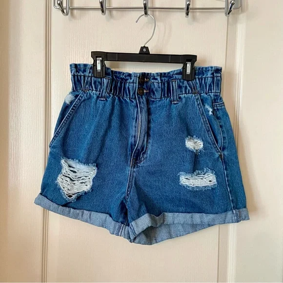 NWOT Forever 21 Paper bag High-Waisted Denim Jean Shorts - Picture 1 of 10